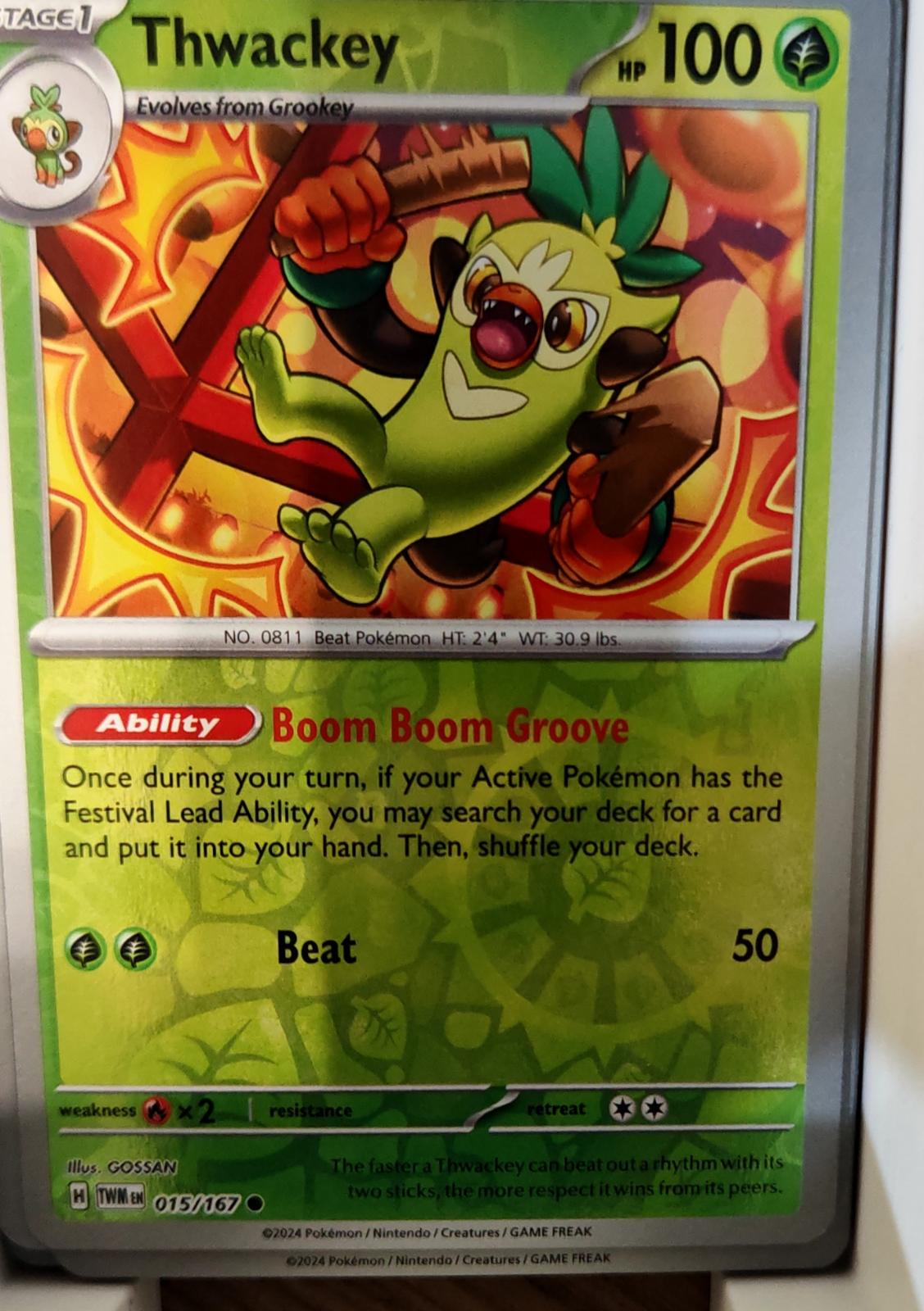Thwackey - 015/167 - Reverse Holo - TWILIGHT MASQUERADE - Pokemon - | AA75-30