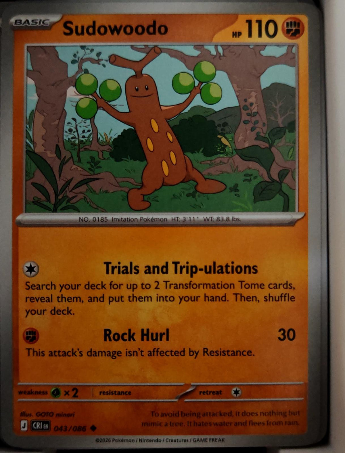 Sudowoodo - 043/086 - - CHAOS RISING - Pokemon - Uncommon | AA43-55