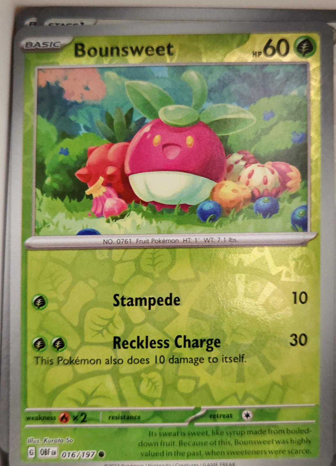 Bounsweet - 016/197 - Reverse Holo - OBSIDIAN FLAMES - Pokemon - | AA04-25