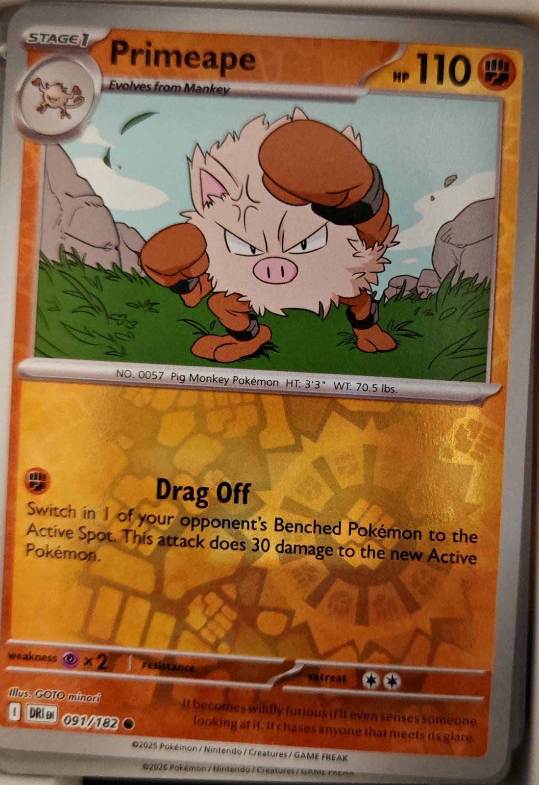 Primeape - 091/182 - Reverse Holo - DESTINED RIVALS - Pokemon - Common | AA19-45