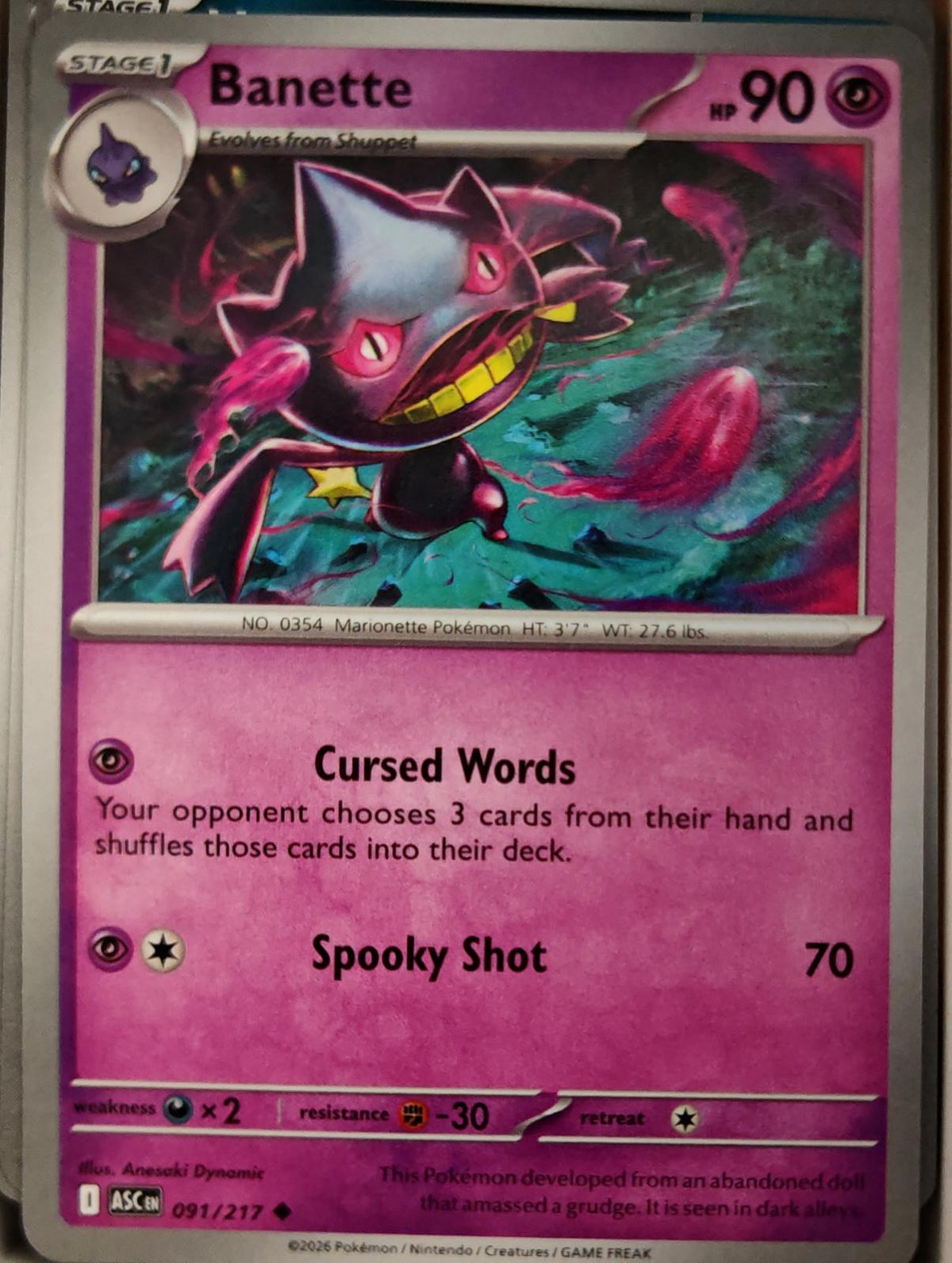 Banette - 091/217 - - ASCENDED HEROES - Pokemon - Uncommon | AA11-55