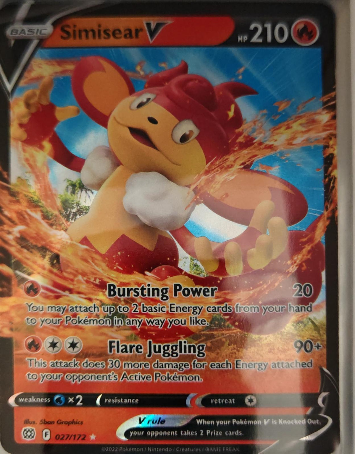 Simisear V - 027/172 - Holo - BRILLIANT STARS - Pokemon - V Rare | AA33-7