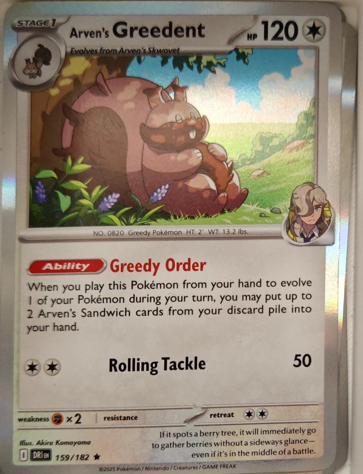 Arven's Greedent - 159/182 - Holo - DESTINED RIVALS - Pokemon - Rare | AA13-5
