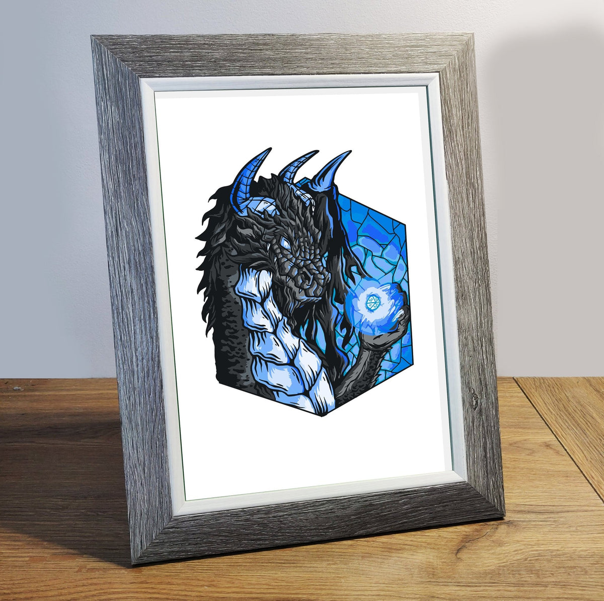 Art Print - Dragon with Dice Game Room Print Board Game Tabletop Gaming Gifts Accessories, RPG D&D Dice