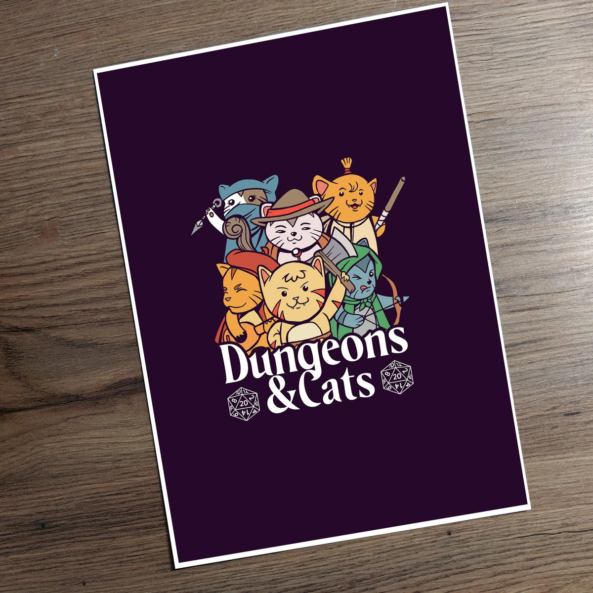 Art Print - Dungeons and Cats Game Room Print Board Game Tabletop Gaming Gifts Accessories, RPG D&D Dice