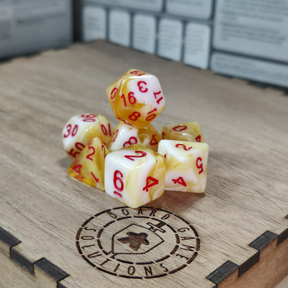 Dice Set - Amber Winter - White Yellow Marble Board Game Accessories, Tabletop Gaming Gifts, RPG Dnd Dice