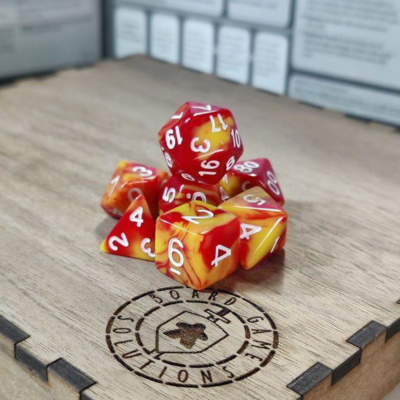 Dice Set - Phoenix Rises - Yellow Red Marble Board Game Accessories, Tabletop Gaming Gifts, RPG Dnd Dice