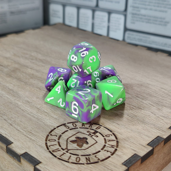 Dice Set - Toxic Slime - Purple Green Marble Board Game Accessories, Tabletop Gaming Gifts, RPG Dnd Dice