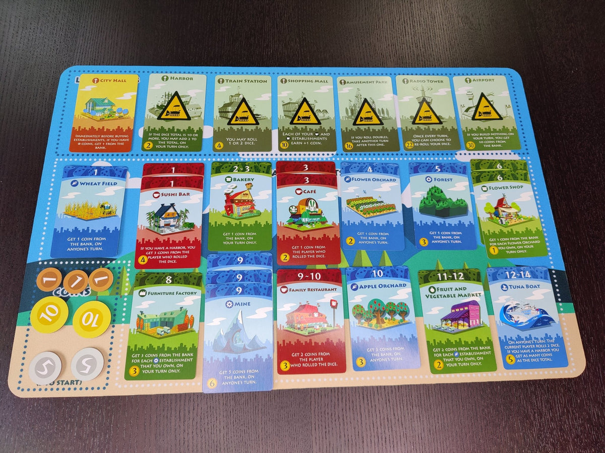 Playmat - Machi Koro Tabletop Gaming Mat Board Game Tabletop Gaming Gifts Accessories, RPG D&D Dice