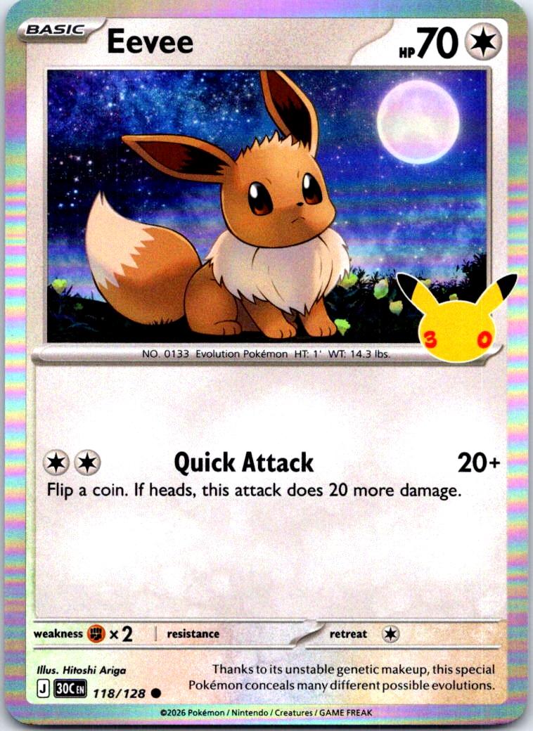 Eevee - 118/128 - Holo - ME: 30TH CELEBRATION - Pokemon - Common | AC31-28
