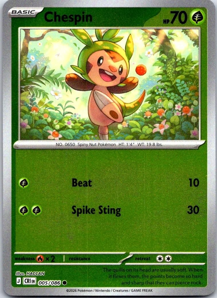 Chespin - 005/086 - Reverse Holo - CHAOS RISING - Pokemon - Common | AB01-1