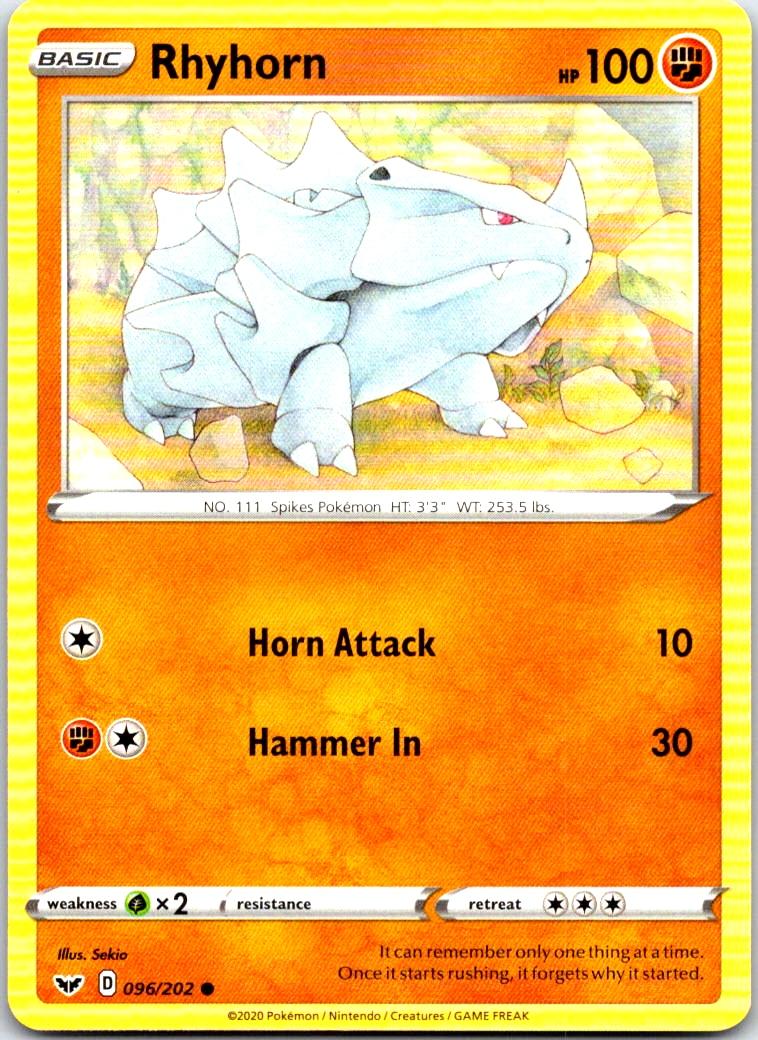 Rhyhorn - 096/202 - - SWORD & SHIELD - Pokemon - Common | AB79-13