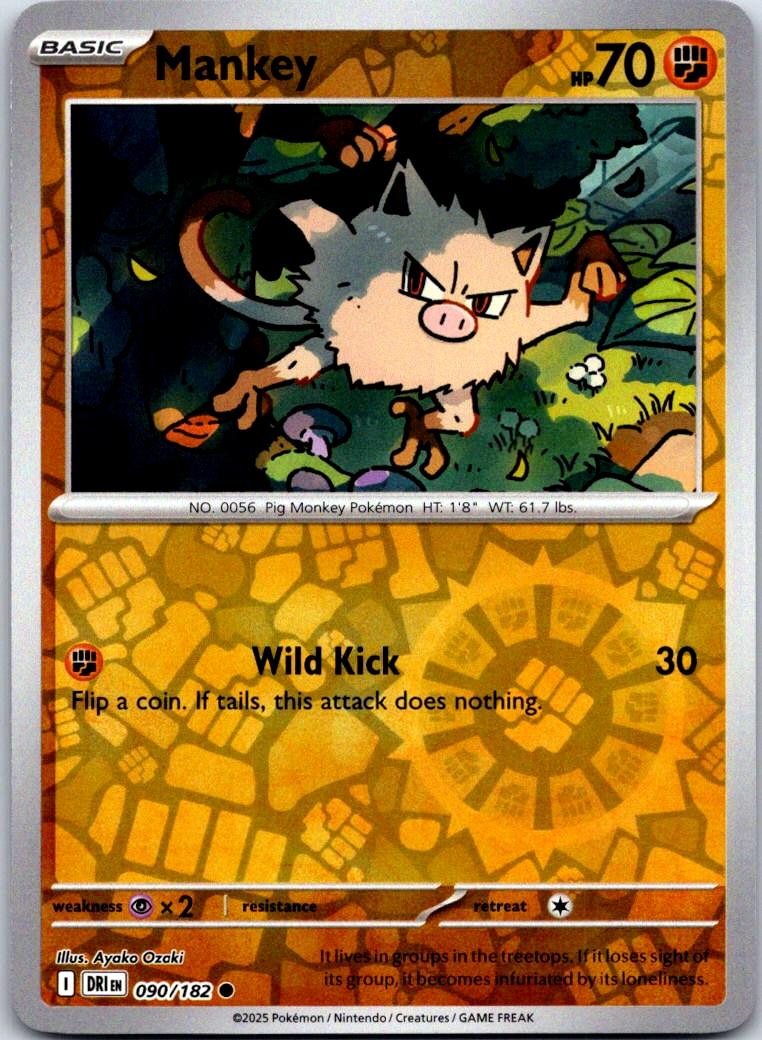 Mankey - 090/182 - Reverse Holo - DESTINED RIVALS - Pokemon - Common | AA123-32