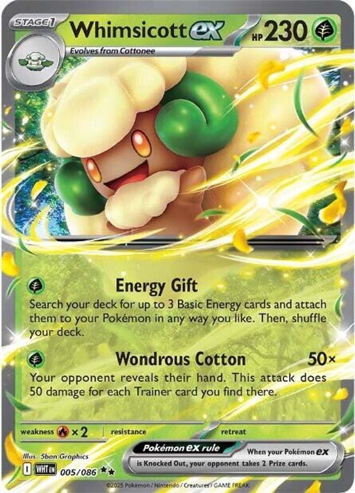 Whimsicott ex - 005/086 - Holo - WHITE FLARE - Pokemon - Double Rare | AA37-39