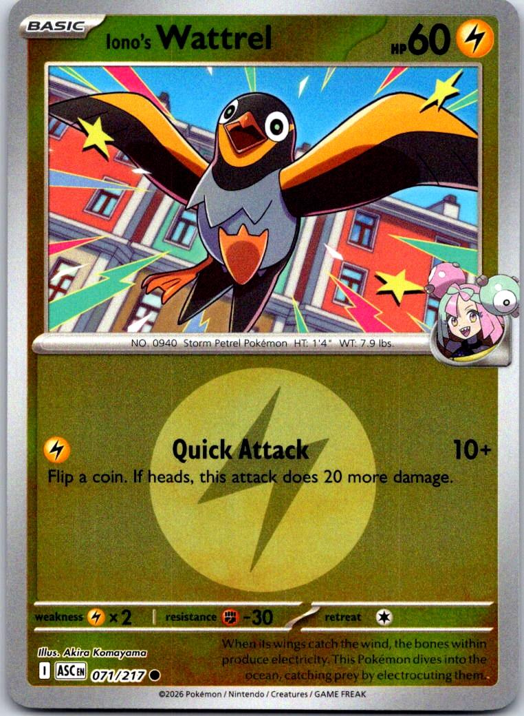 Iono's Wattrel (Energy Symbol Pattern) - 071/217 - Reverse Holo - ASCENDED HEROES - Pokemon - | AA123-39