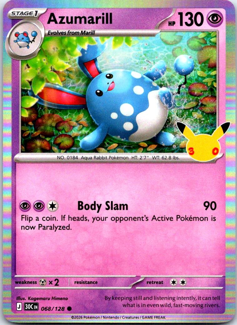 Azumarill - 068/128 - Holo - ME: 30TH CELEBRATION - Pokemon - | AB32-42