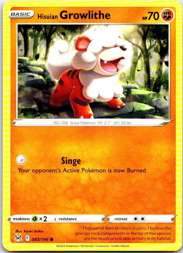 Hisuian Growlithe - 083/196 - - LOST ORIGIN - Pokemon - Common | AC10-20