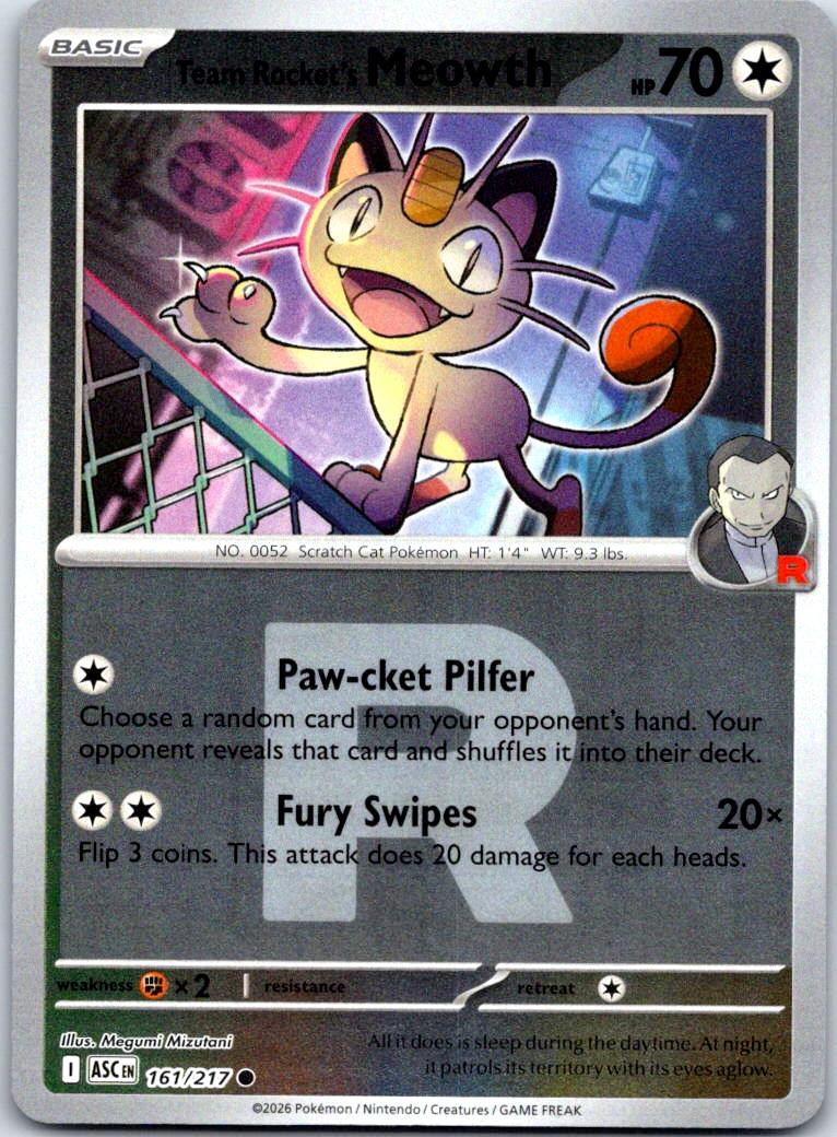 Team Rocket's Meowth (Team Rocket) - 161/217 - Reverse Holo - ASCENDED HEROES - Pokemon - | AA131-32