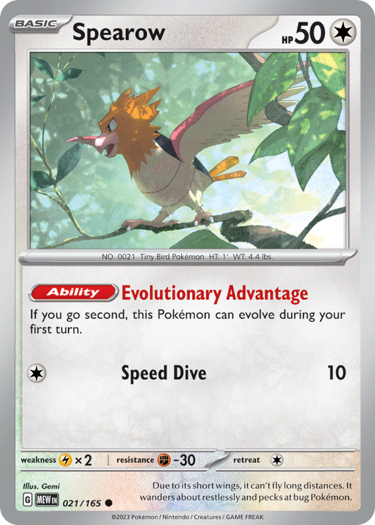 Spearow - 021/165 - - 151 - Pokemon - Common | AA74-50