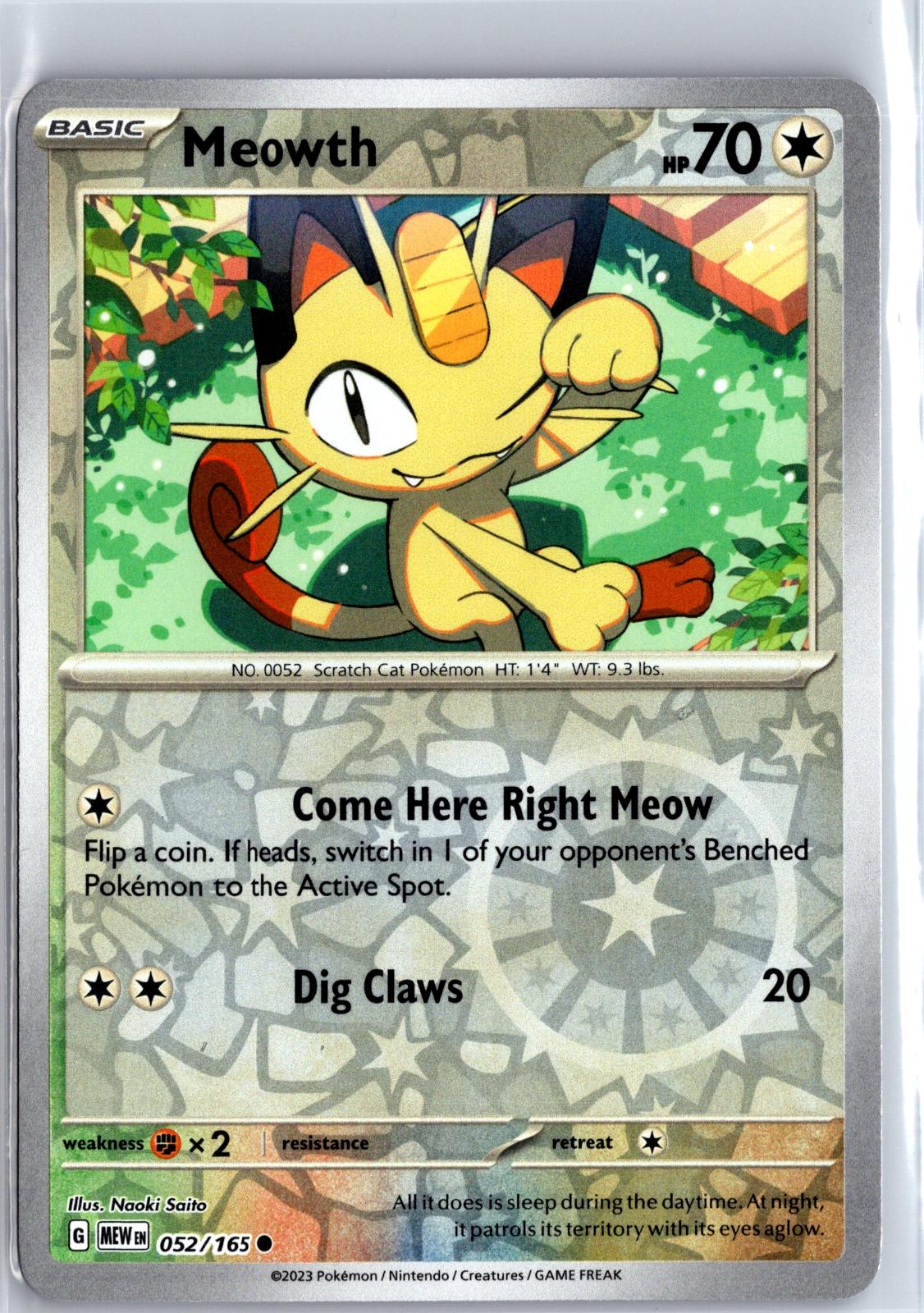 Meowth - 052/165 - Reverse Holo - 151 - Pokemon - Common | AA129-24