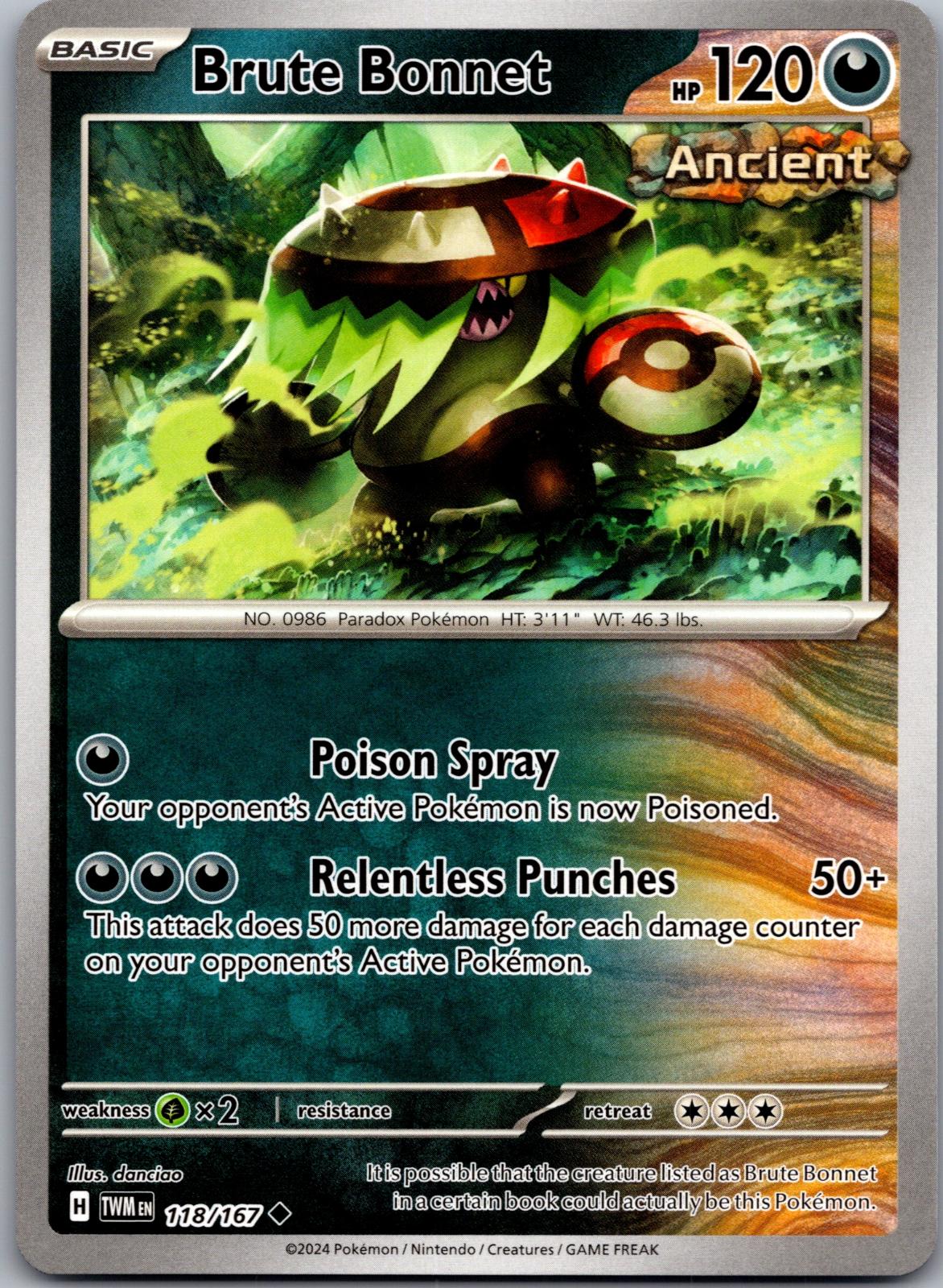 Brute Bonnet - 118/167 - - TWILIGHT MASQUERADE - Pokemon - Uncommon | AA86-19
