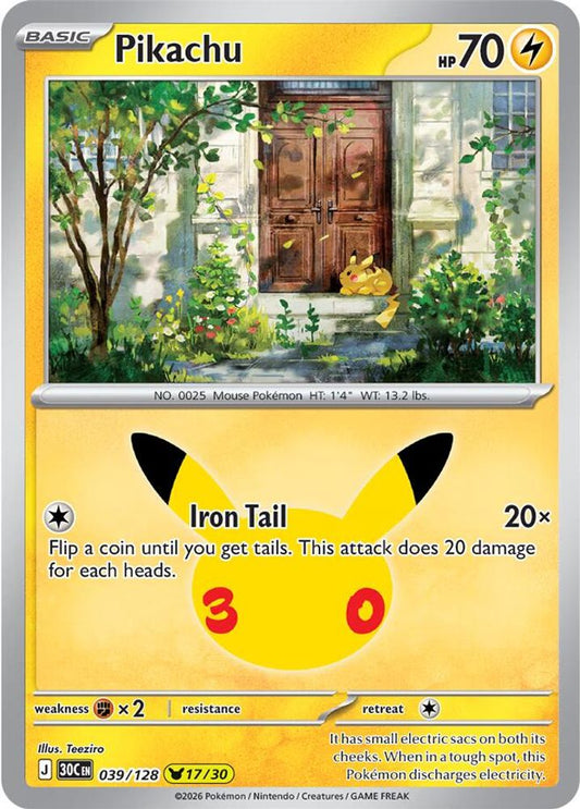 Pikachu - 039/128 - Holo - ME: 30TH CELEBRATION - Pokemon - | AA95-1