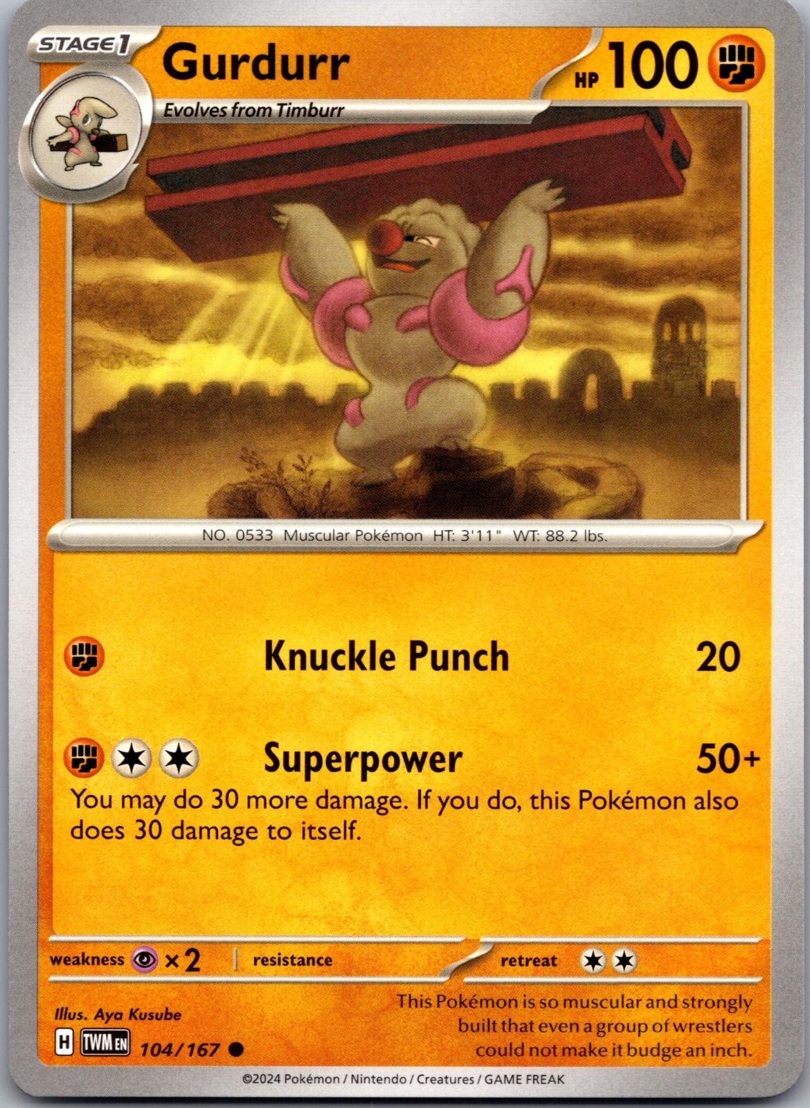 Gurdurr - 104/167 - - TWILIGHT MASQUERADE - Pokemon - Common | AA85-2