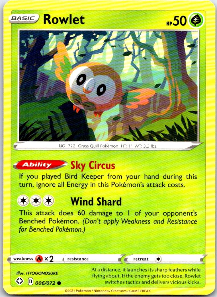 Rowlet - 006/072 - - SHINING FATES - Pokemon - Common | AB96-3