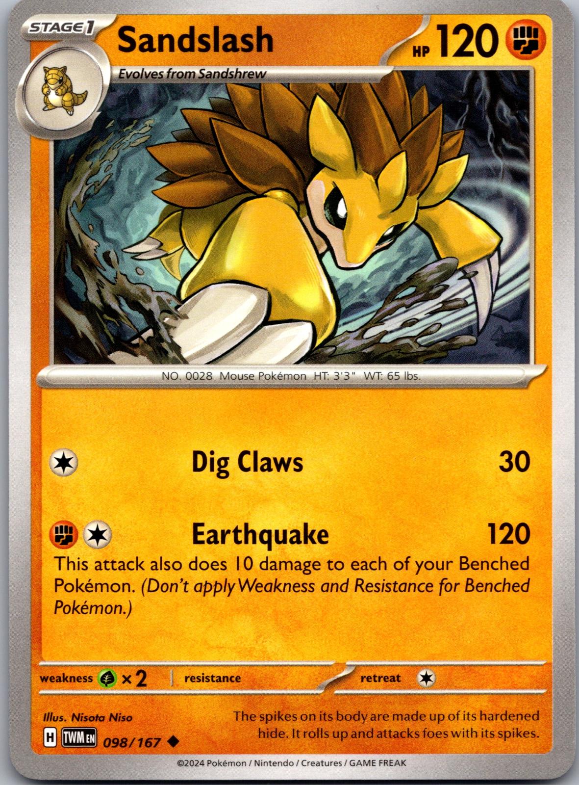Sandslash - 098/167 - - TWILIGHT MASQUERADE - Pokemon - Uncommon | AA84-5