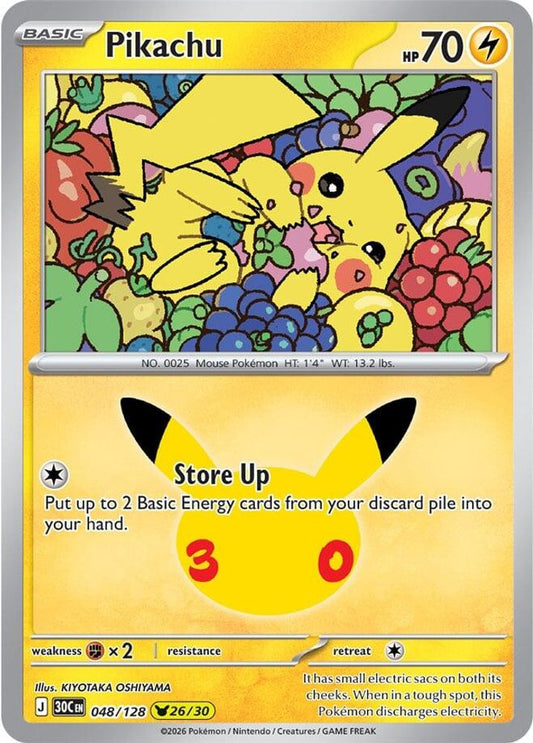 Pikachu - 048/128 - Holo - ME: 30TH CELEBRATION - Pokemon - | AA95-17