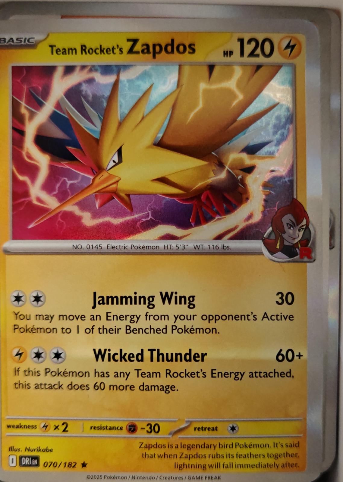 Team Rocket's Zapdos - 070/182 - Holo - DESTINED RIVALS - Pokemon - | AA20-64