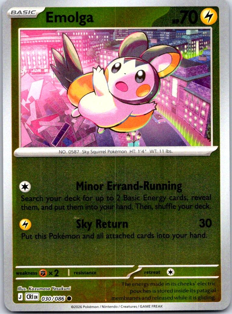 Emolga - 030/086 - Reverse Holo - CHAOS RISING - Pokemon - Common | AA128-27
