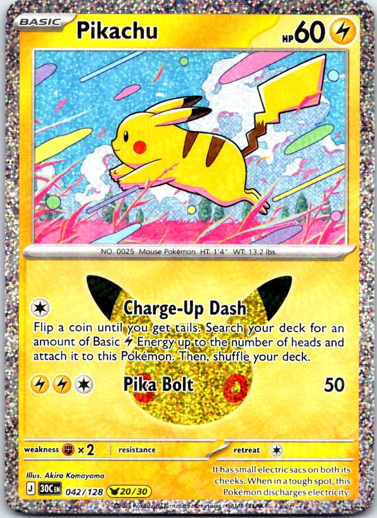 Pikachu - 042/128 - Holo - ME: 30TH CELEBRATION - Pokemon - | AB42-6