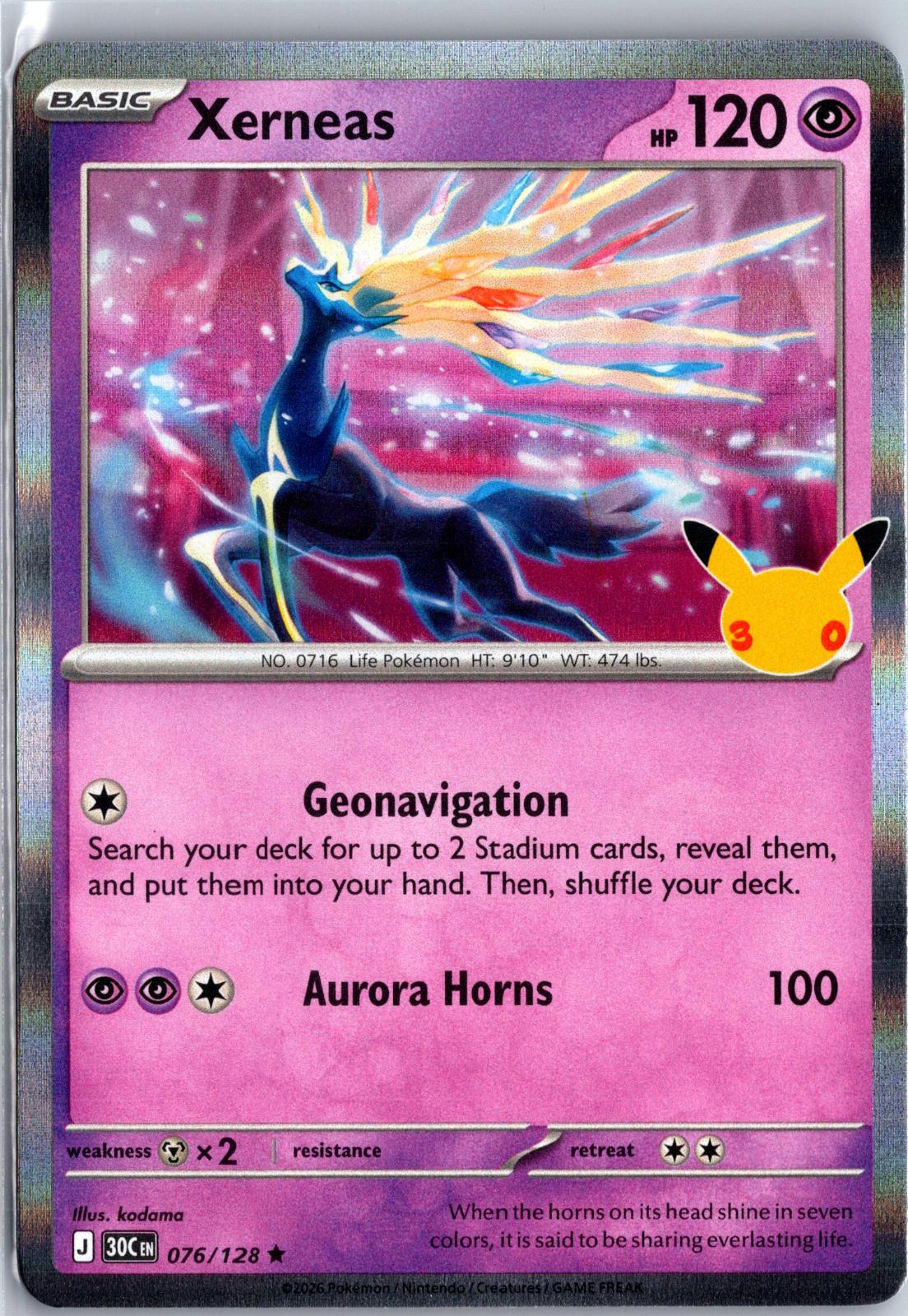 Xerneas - 076/128 - Holo - ME: 30TH CELEBRATION - Pokemon - | AA98-9