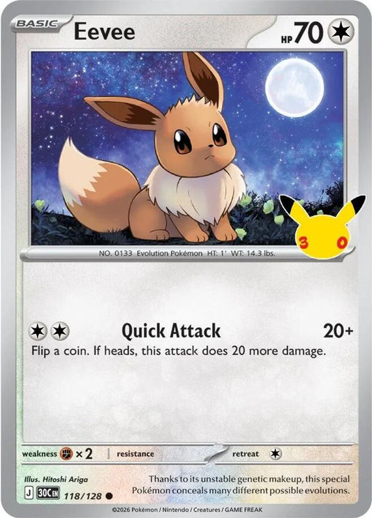 Eevee - 118/128 - Holo - ME: 30TH CELEBRATION - Pokemon - Common | AA94-34