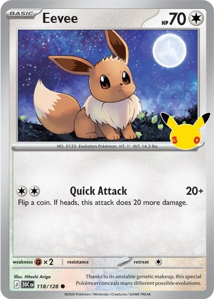 Eevee - 118/128 - Holo - ME: 30TH CELEBRATION - Pokemon - Common | AA97-27