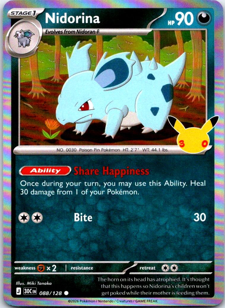 Nidorina - 088/128 - Holo - ME: 30TH CELEBRATION - Pokemon - Common | AB31-7