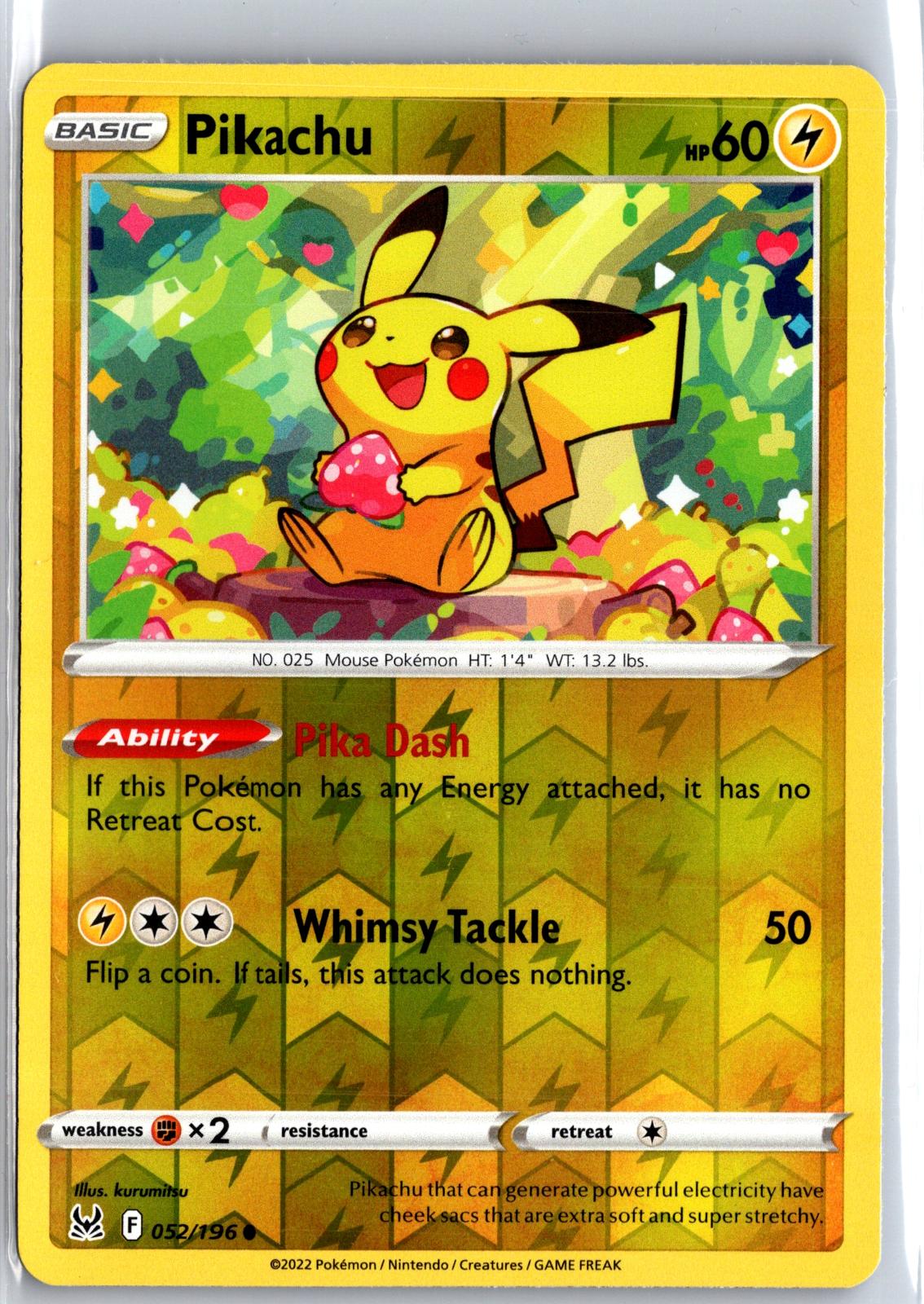 Pikachu - 052/196 - Reverse Holo - LOST ORIGIN - Pokemon - Common | AA129-30