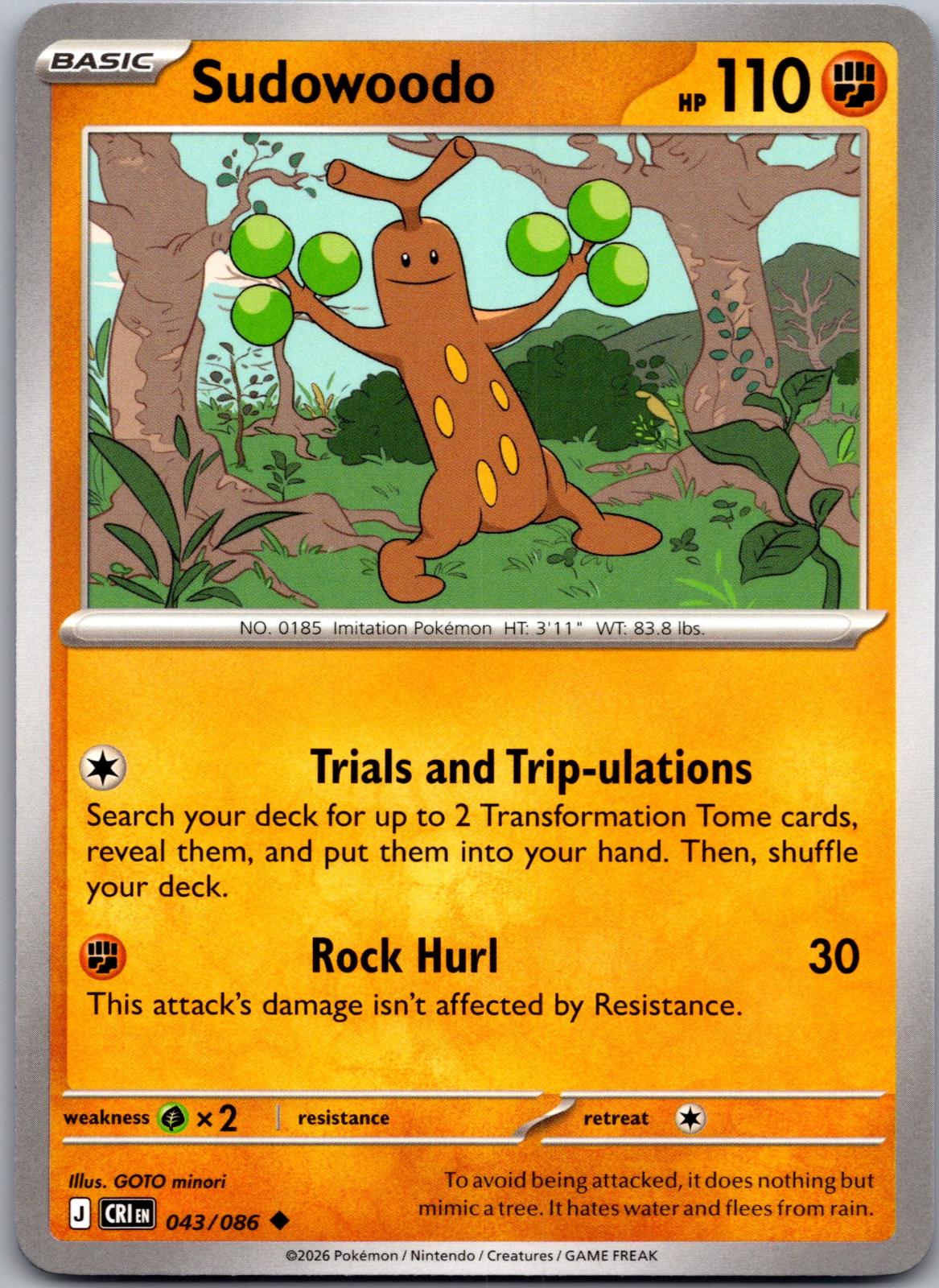 Sudowoodo - 043/086 - - CHAOS RISING - Pokemon - Uncommon | AA83-22