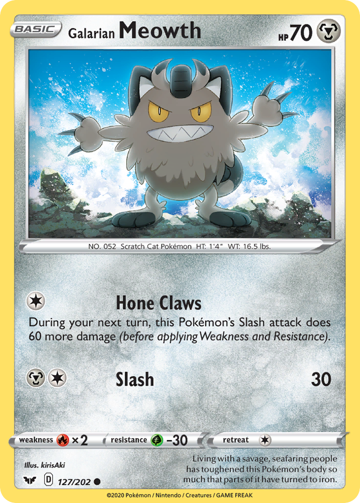 Galarian Meowth - 127/202 - Reverse Holo - SWORD & SHIELD - Pokemon - | AA115-4