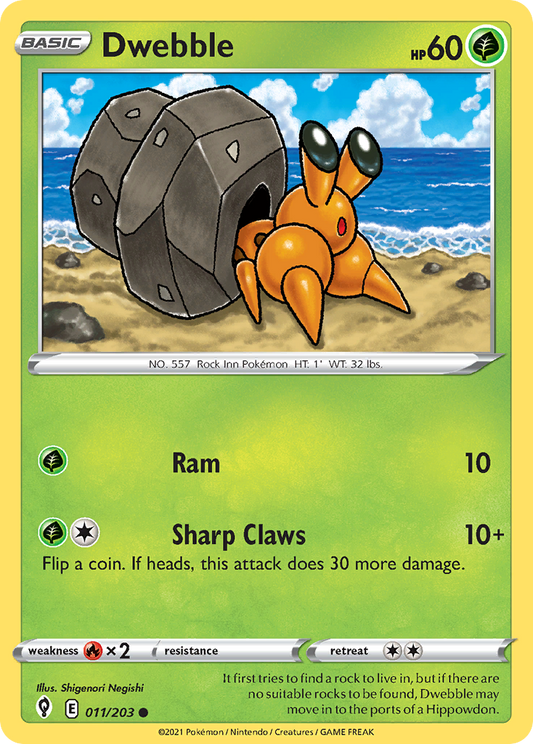 Dwebble - 011/203 - - EVOLVING SKIES - Pokemon - Common | AA02-5