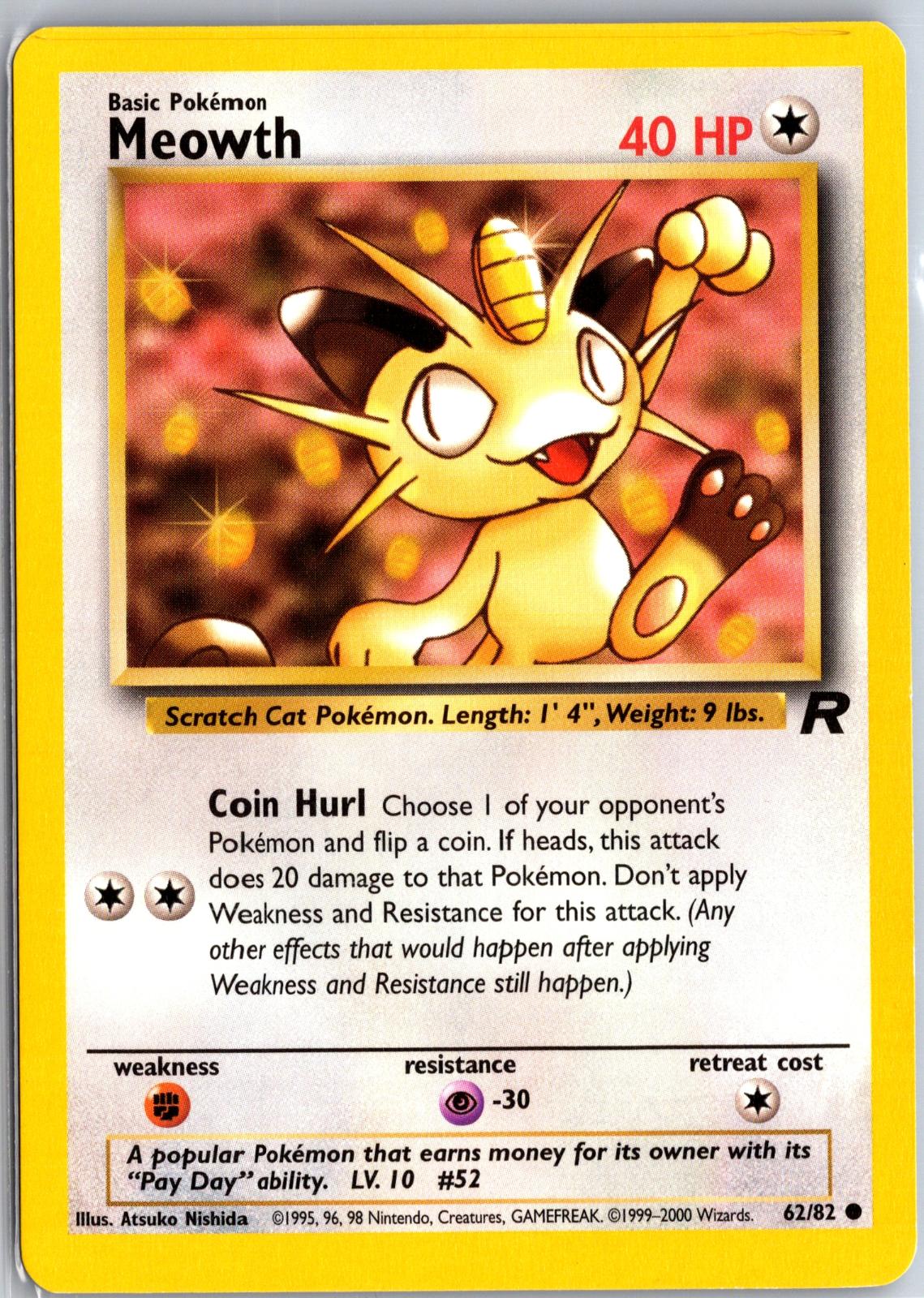 Meowth - 62/82 - Unlimited - TEAM ROCKET - Pokemon - Common | AA99-1