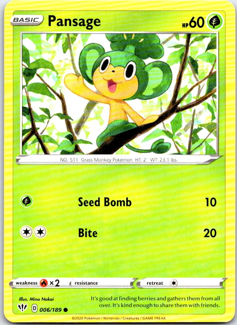 Pansage - 006/189 - - DARKNESS ABLAZE - Pokemon - Common | AB72-16