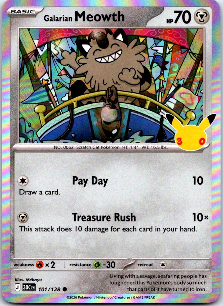 Galarian Meowth - 101/128 - Holo - ME: 30TH CELEBRATION - Pokemon - | AB32-29