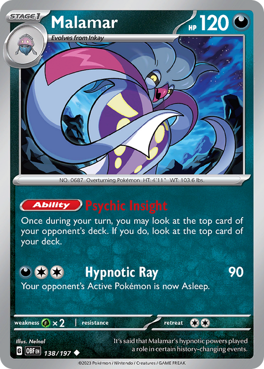 Malamar - 138/197 - - OBSIDIAN FLAMES - Pokemon - Uncommon | AA05-47