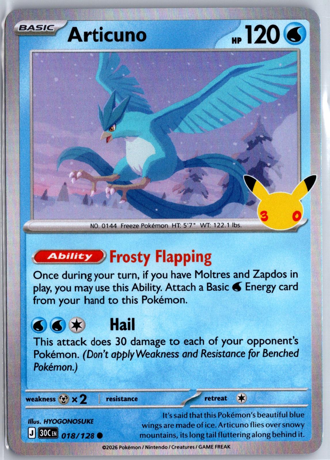 Articuno - 018/128 - Holo - ME: 30TH CELEBRATION - Pokemon - Common | AA97-16
