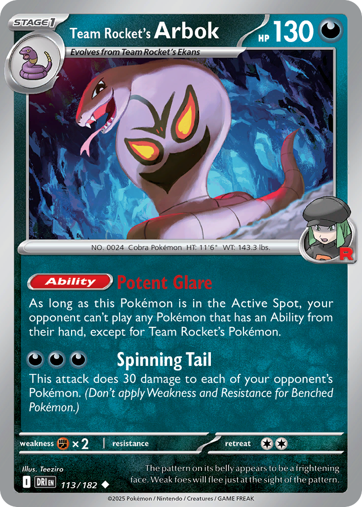 Team Rocket's Arbok - 113/182 - Reverse Holo - DESTINED RIVALS - Pokemon - | AA19-73