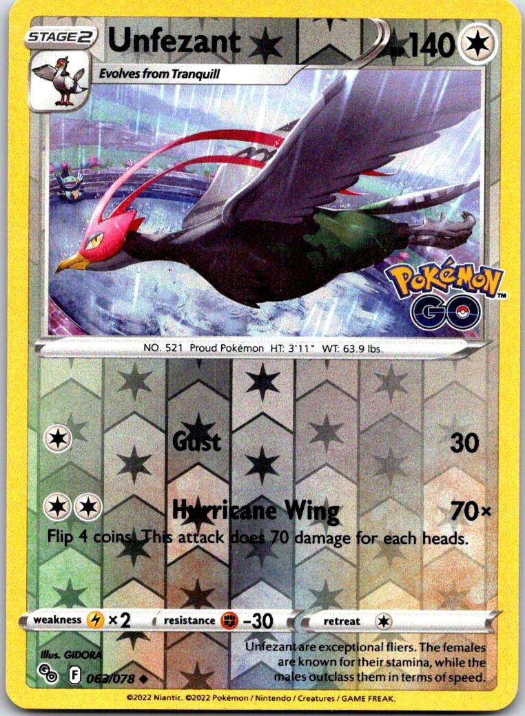 Unfezant - 063/078 - Reverse Holo - POKEMON GO - Pokemon - Uncommon | AA119-1