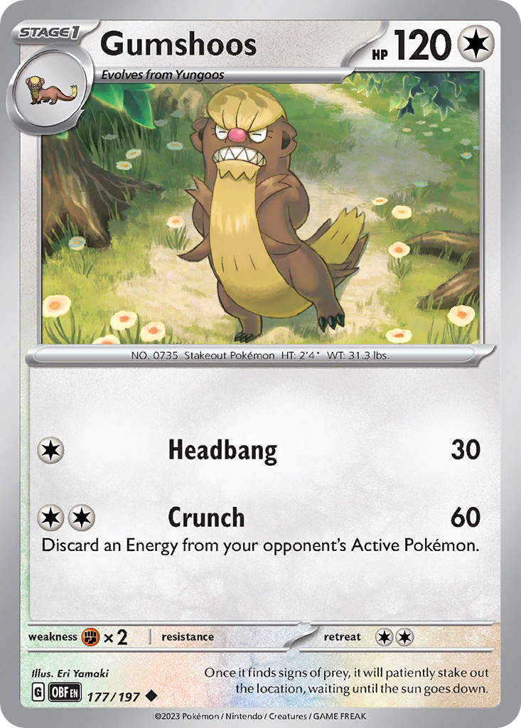 Gumshoos - 177/197 - Reverse Holo - OBSIDIAN FLAMES - Pokemon - | AA04-24