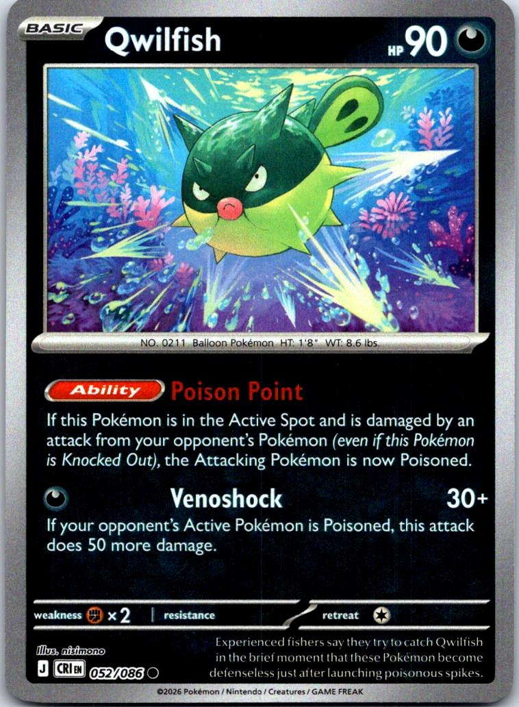 Qwilfish - 052/086 - Reverse Holo - CHAOS RISING - Pokemon - Common | AA119-31